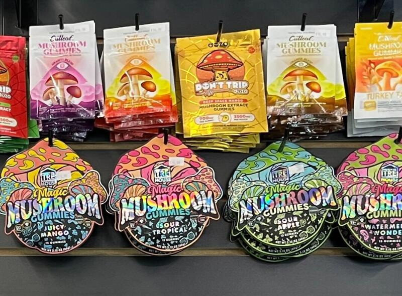 Different brands of mushroom gummies.