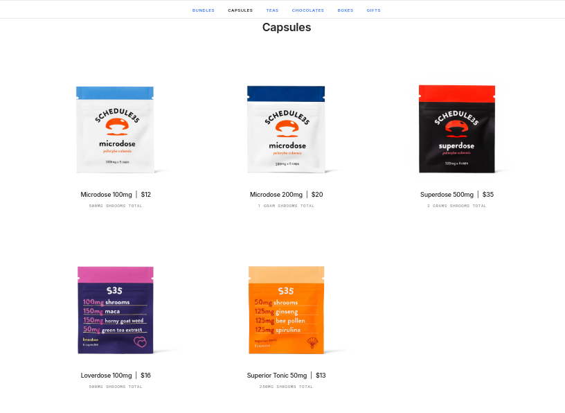 Schedule35 Shroom Capsule Catalog.