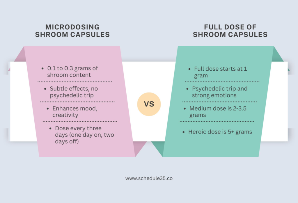 Difference between microdosing and full dose of magic mushroom capsules