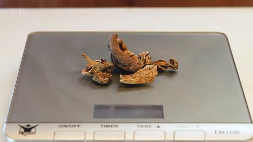 Dried magic mushrooms on scale